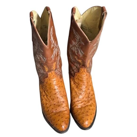 Dan Post Cowboy Boots Men\'s 9D Brown Full Quill Ostrich Leather Mid-Calf Western main image 5
